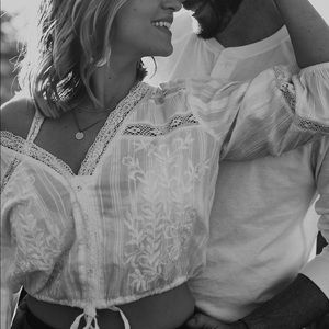 Free People White Embroidered Peasant Blouse